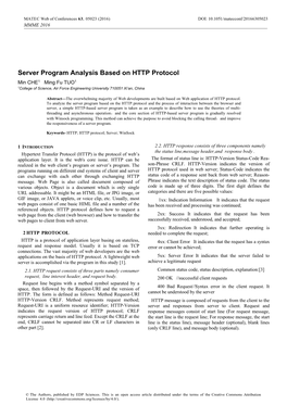 Server Program Analysis Based on HTTP Protocol Min CHE1 Ming Fu TUO1 1College of Science, Air Force Engineering University 710051 Xi’An, China