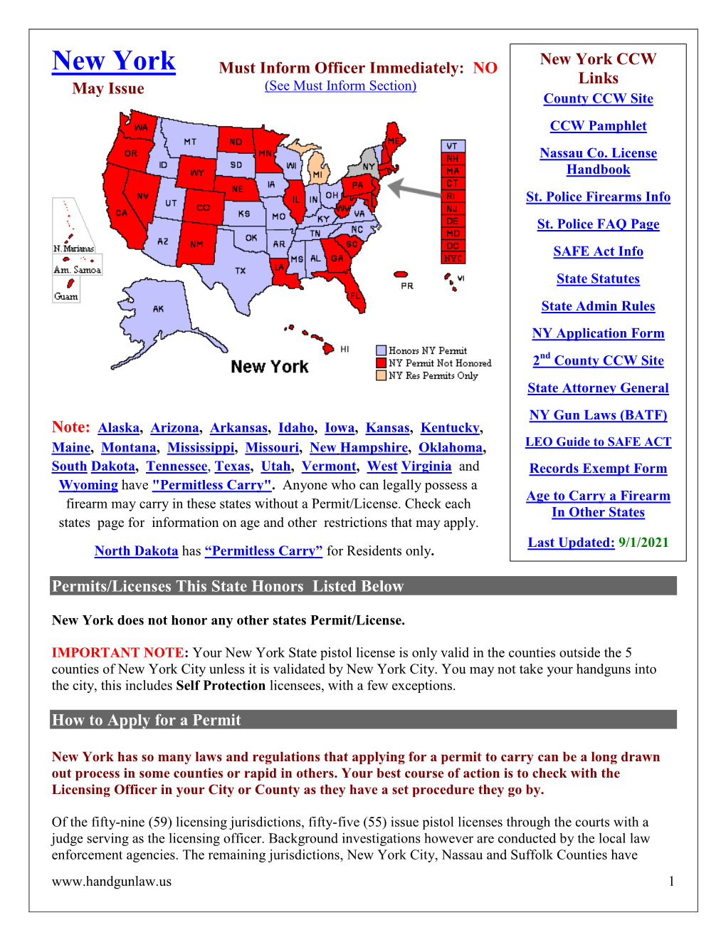 New York Must Inform Officer Immediately: NO Links May Issue (See Must Inform Section) County CCW Site