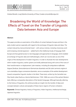 The Effects of Travel on the Transfer of Linguistic Data Between Asia and Europe