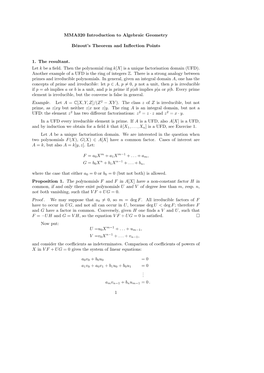 MMA320 Introduction to Algebraic Geometry Bézout's Theorem And