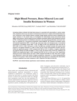 High Blood Pressure, Bone-Mineral Loss and Insulin Resistance in Women