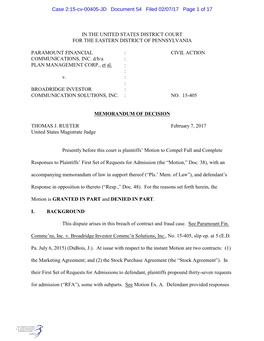 Case 2:15-Cv-00405-JD Document 54 Filed 02/07/17 Page 1 of 17