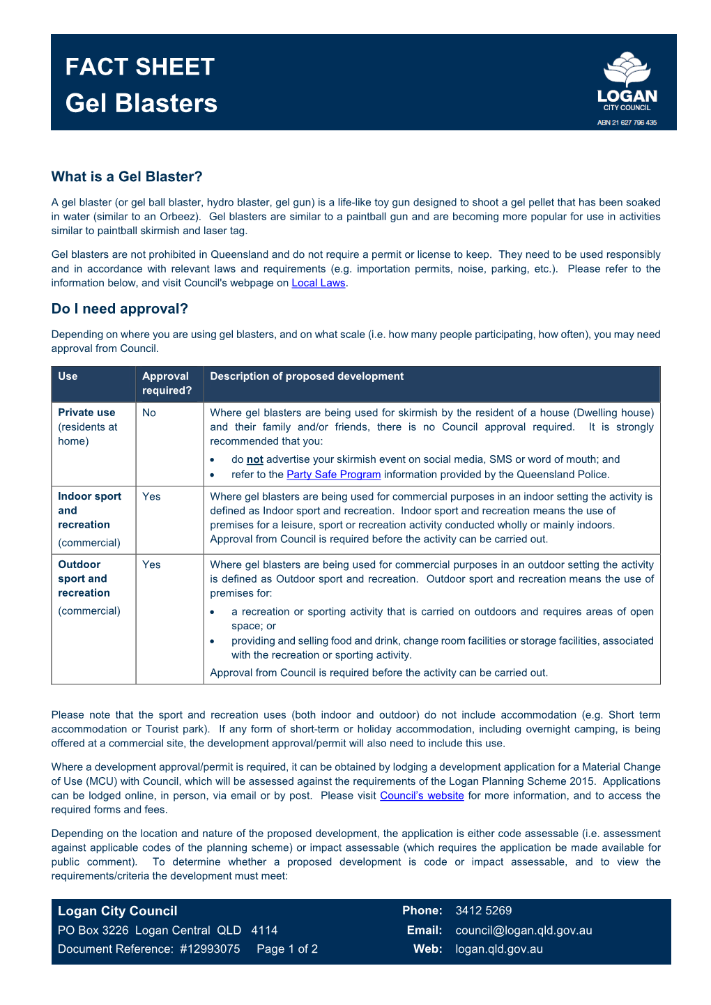 Gel Blasters Fact Sheet