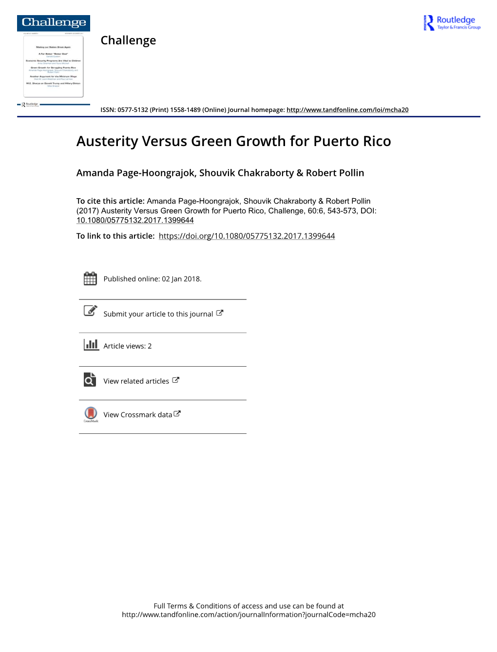 Austerity Versus Green Growth for Puerto Rico