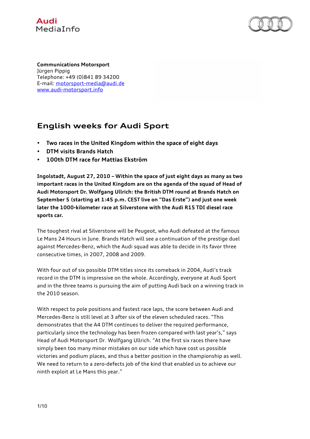 English Weeks for Audi Sport