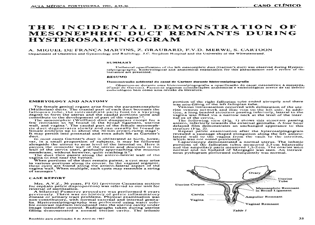 The Incidental Demonst Ation of Mesonephric Duct Remnants Du Ing Hysterosalpingogram