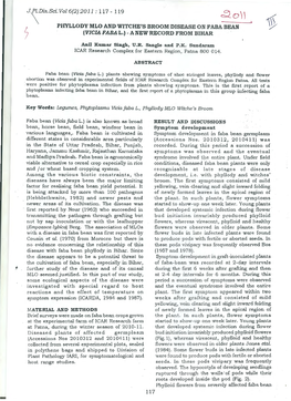 ~ O) \ \(!: L PHYLLODY MLO and WITCHE's BROOM DISEASE on FABA BEAN ~ J (VIC.IA FABA L.) - a NEW RECORD from BIHAR