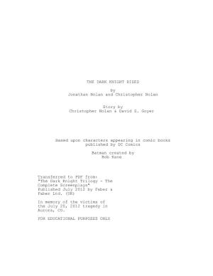 THE DARK KNIGHT RISES by Jonathan Nolan and Christopher Nolan