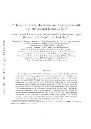 Probing the Seesaw Mechanism and Leptogenesis with the International Linear Collider Arxiv:1801.06534V1 [Hep-Ph] 19 Jan 2018