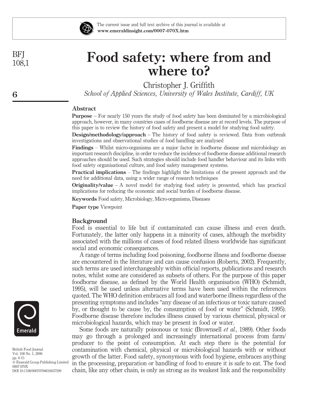 Food Safety: Where from and Where To? Christopher J