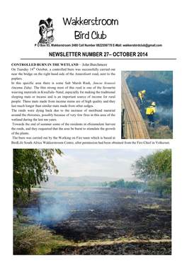 Newsletter Number 27– October 2014