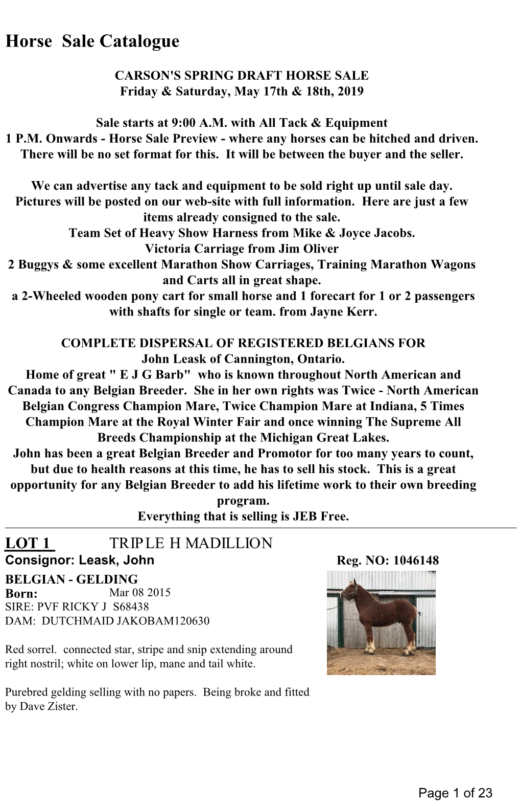 Horse Sale Catalogue