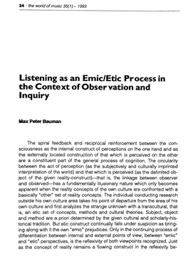 Listening As an Emic/Etic Process in the Context Ofobservation and Inquiry