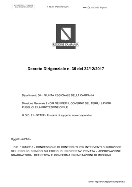 Decreto Dirigenziale N. 35 Del 22/12/2017