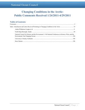 Changing Conditions in the Arctic: Public Comments Received 1/24/2011-4/29/2011