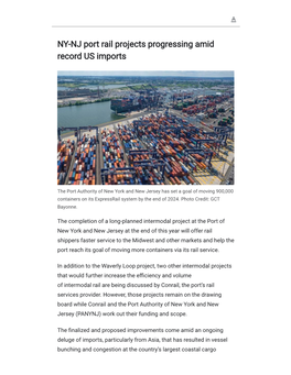 NY-NJ Port Rail Projects Progressing Amid Record US Imports