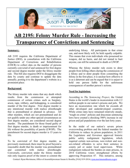 AB 2195: Felony Murder Rule - Increasing the Transparency of Convictions and Sentencing