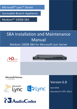SBA Installation and Maintenance Manual Mediant 1000B SBA for Microsoft Lync Server