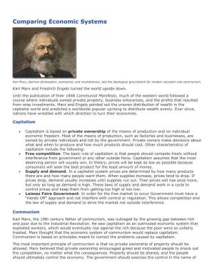 Capitalism Socialism Communism Comparing Economic Systems