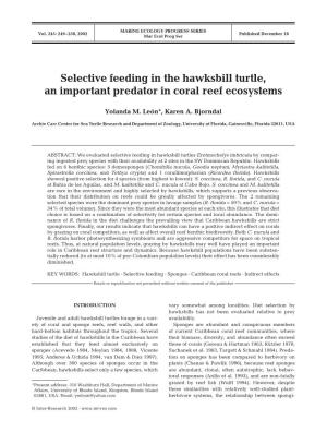Selective Feeding in the Hawksbill Turtle, an Important Predator in Coral Reef Ecosystems