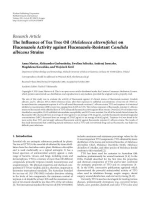 The Influence of Tea Tree Oil (Melaleuca Alternifolia) on Fluconazole Activity Against Fluconazole-Resistant Candida