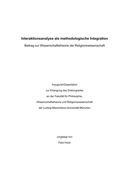 Interaktionsanalyse Als Methodologische Integration