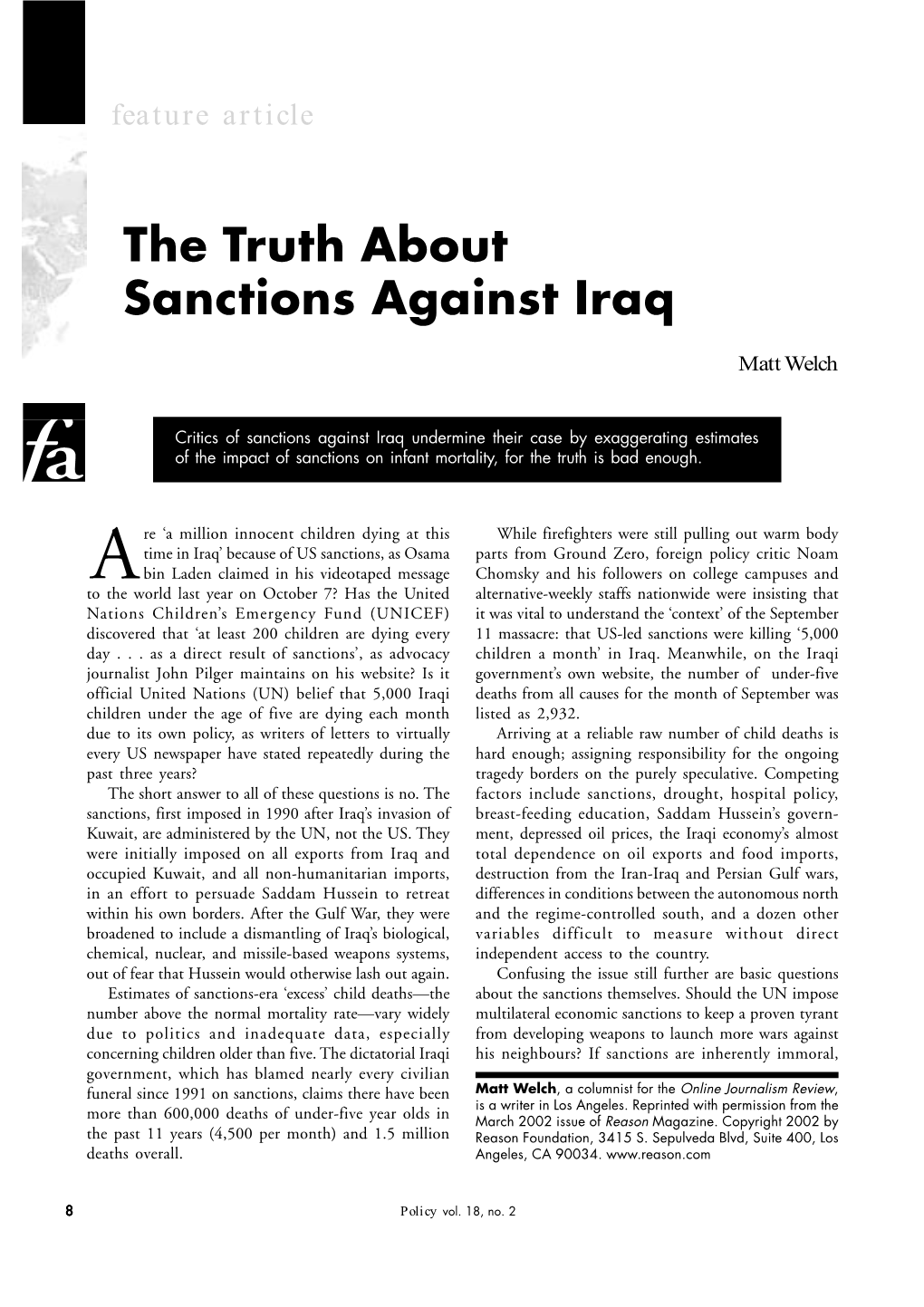 The Truth About Sanctions Against Iraq