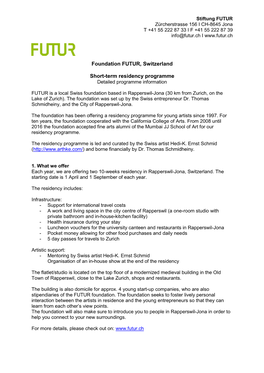 Foundation FUTUR, Switzerland Short-Term Residency Programme