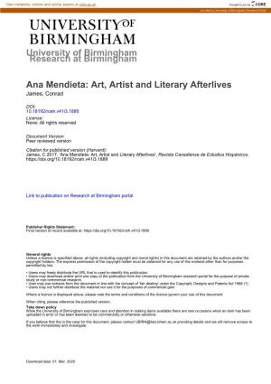 University of Birmingham Ana Mendieta: Art, Artist and Literary