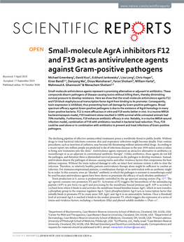 Small-Molecule Agra Inhibitors F12 and F19 Act As Antivirulence Agents