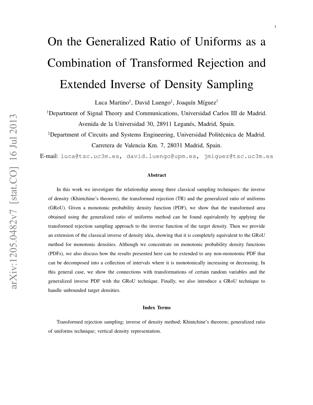 On the Generalized Ratio of Uniforms As a Combination of Transformed Rejection and Extended Inverse of Density Sampling