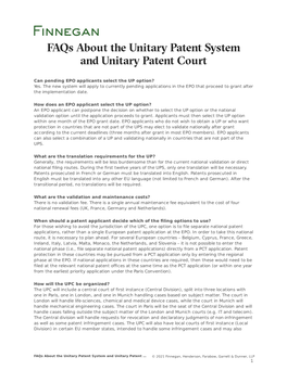 Faqs About the Unitary Patent System and Unitary Patent Court