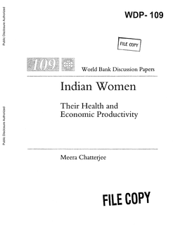 Indian Women Public Disclosure Authorized Their Health and Economic Productivity Public Disclosure Authorized