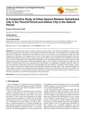 A Comparative Study of Urban Spaces Between Samarkand City in the Timurid Period and Isfahan City in the Safavid Period
