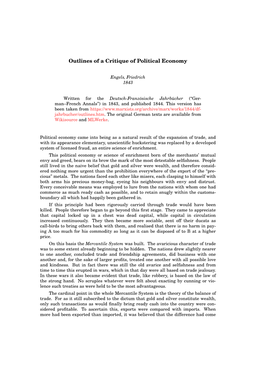 Outlines of a Critique of Political Economy