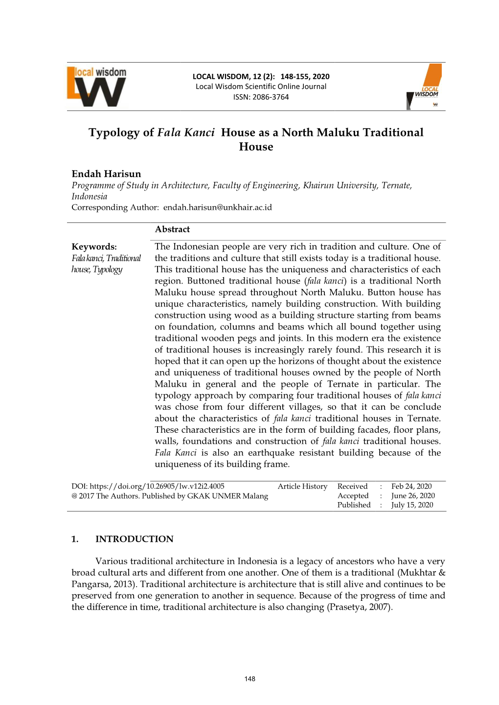 Typology of Fala Kanci House As a North Maluku Traditional House
