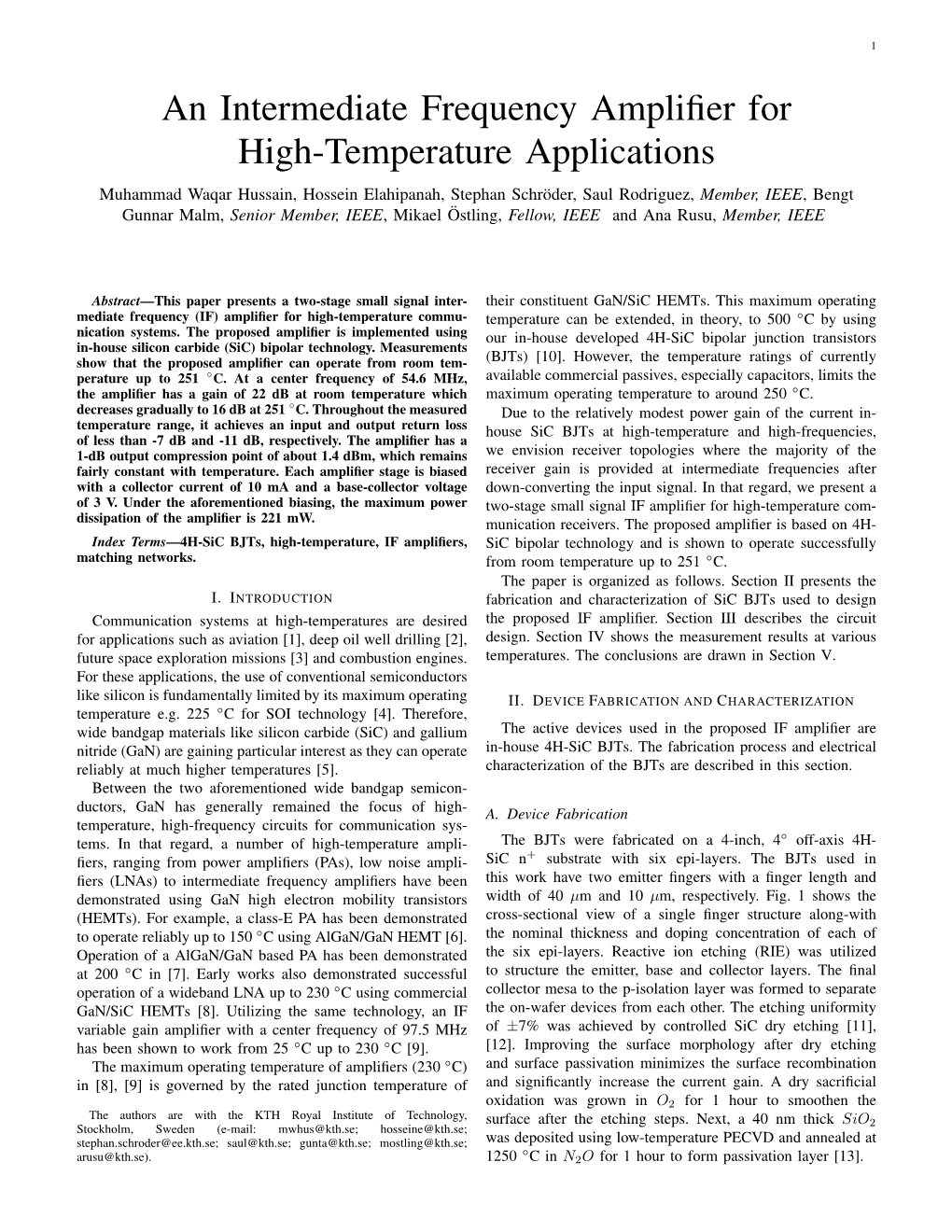 An Intermediate Frequency Amplifier for High-Temperature Applications