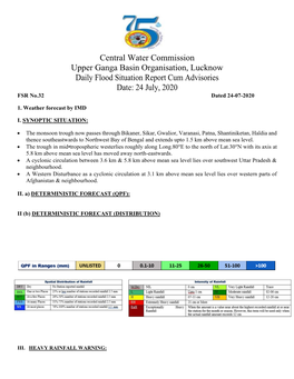 Central Water Commission Upper Ganga Basin Organisation, Lucknow Daily Flood Situation Report Cum Advisories Date: 24 July, 2020 FSR No.32 Dated 24-07-2020