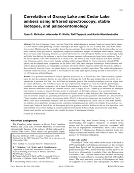 Correlation of Grassy Lake and Cedar Lake Ambers Using Infrared Spectroscopy, Stable Isotopes, and Palaeoentomology