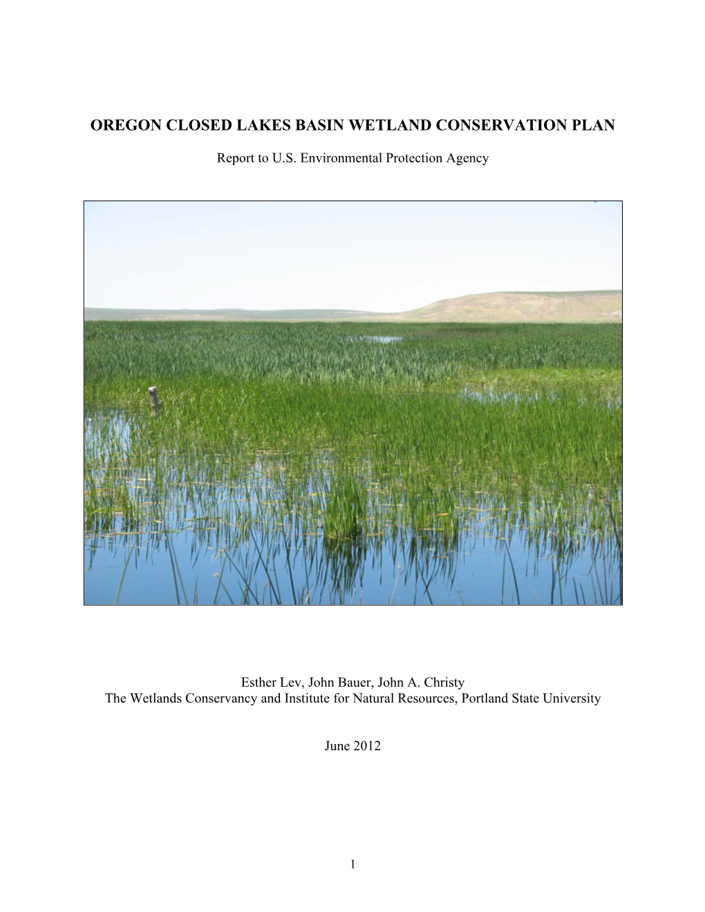 Conservation Plan for the Closed Lakes Basin