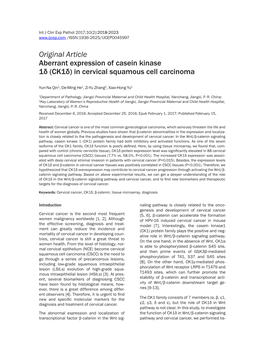 Original Article Aberrant Expression of Casein Kinase 1Δ (Ck1δ) in Cervical Squamous Cell Carcinoma