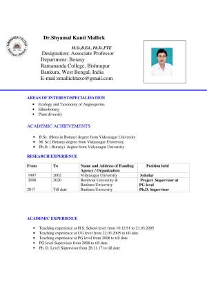 Dr.Shyamal Kanti Mallick Designation