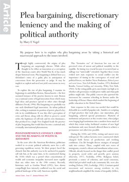 Plea Bargaining, Discretionary Leniency and the Making of Political Authority