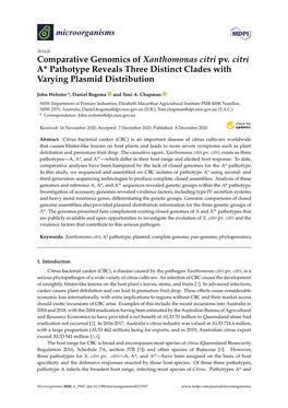 Comparative Genomics of Xanthomonas Citri Pv. Citri A* Pathotype Reveals Three Distinct Clades with Varying Plasmid Distribution