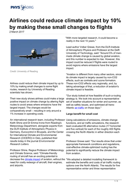 Airlines Could Reduce Climate Impact by 10% by Making These Small Changes to Flights 2 March 2017