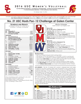 No. 21 USC Hosts Pac-12 Challenge at Galen Center