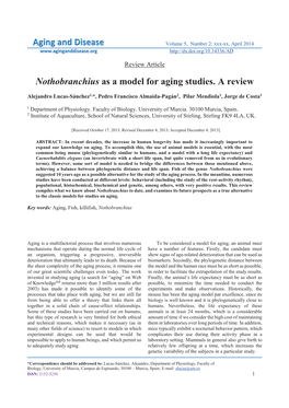 Nothobranchius As a Model for Aging Studies. a Review