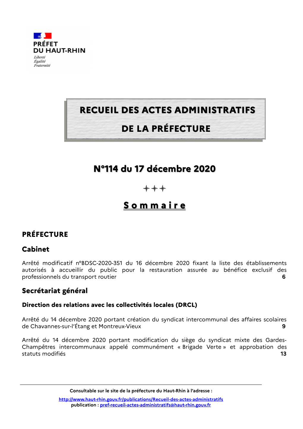 Recueil N°114 Du 17 Décembre 2020