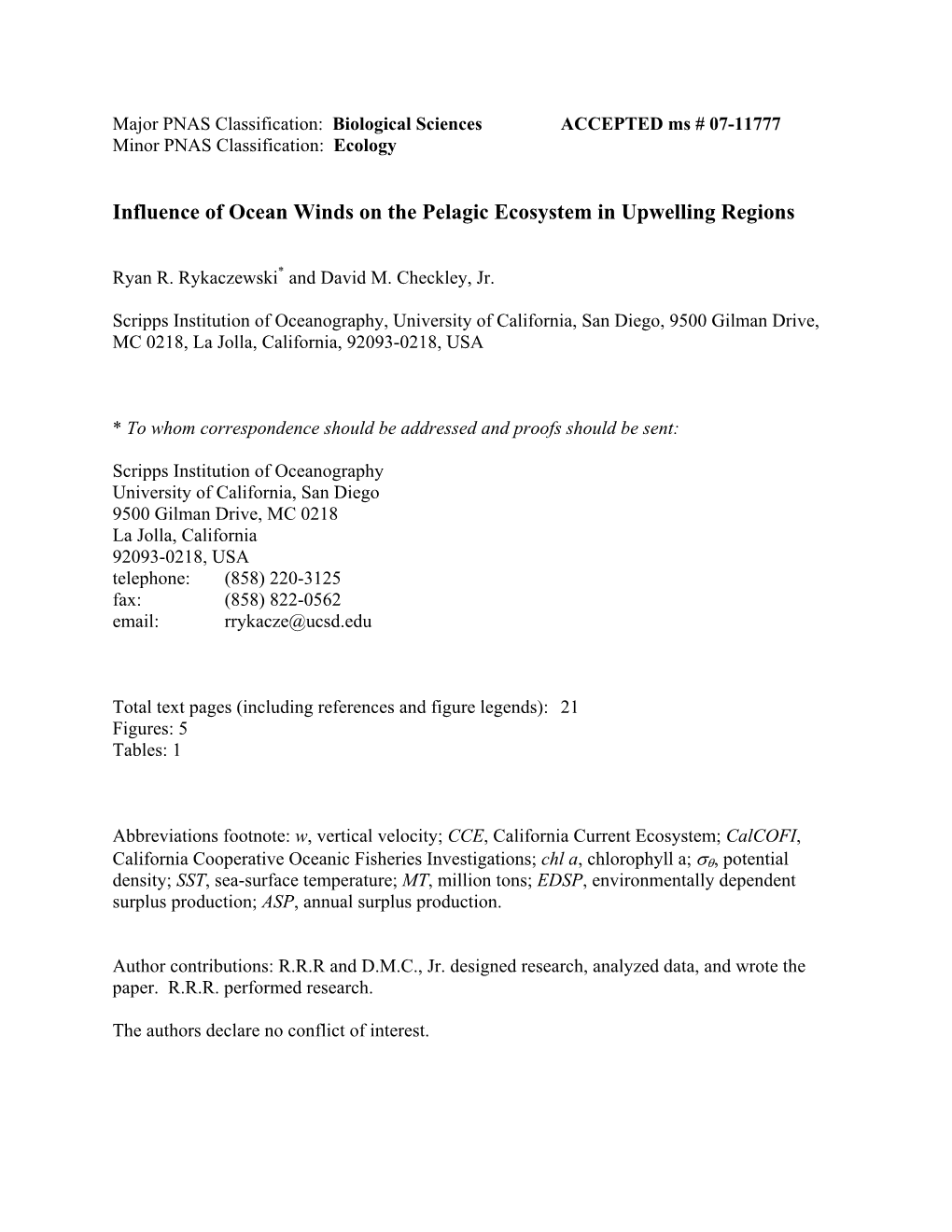 Influence of Ocean Winds on the Pelagic Ecosystem in Upwelling Regions