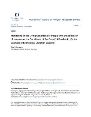 Monitoring of the Living Conditions of People with Disabilities in Ukraine Under the Conditions of the Covid-19 Pandemic (On